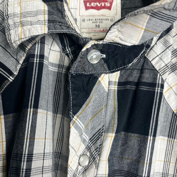 Levi’s long sleeve pearl snap men’s size medium gray black - Picture 4 of 7